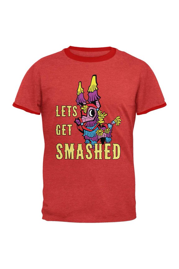 Cinco de Mayo Let's Get Smashed Mens Ringer T Shirt Heather Red-Red X-LG