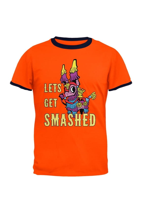 Cinco de Mayo Let's Get Smashed Mens Ringer T Shirt Orange-Navy LG