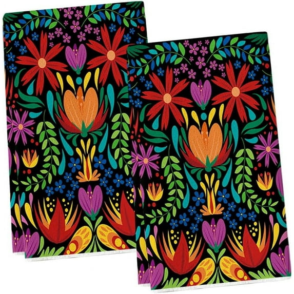Cinco de Mayo Mexican Fiesta Kitchen Towels Dish Towels, 18x26 Inch Halloween Flowers Leaves Holiday Decoration Hand Towels Set of 2