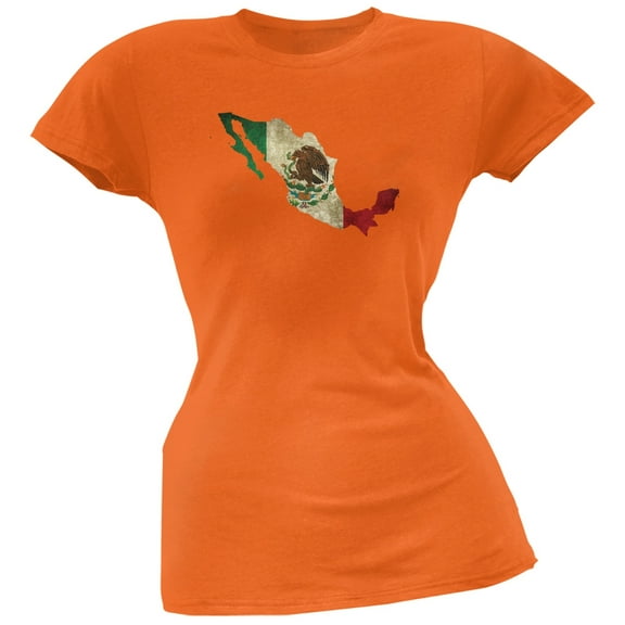 Cinco de Mayo - Mexico Silhouette Orange Soft Juniors T-Shirt - Large