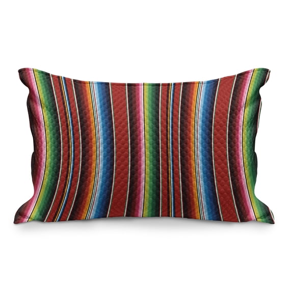 Cinco de Mayo Quilted Pillowcover, Mexican Serape Colorful Stripes Vertical Lines Latino Design Illustration, Standard King Size Accent Pillow Cover for Bedroom, 36" x 20", Multicolor, by Ambesonne