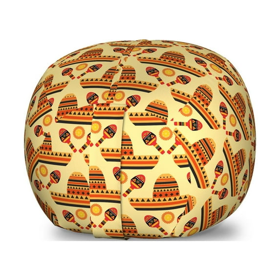 Cinco de Mayo Storage Toy Bag Chair, Continuous Pattern of Hats and Maracas in Warm Colors, Stuffed Animal Organizer Washable Bag, Large Size, Pastel Yellow Multicolor, by Ambesonne