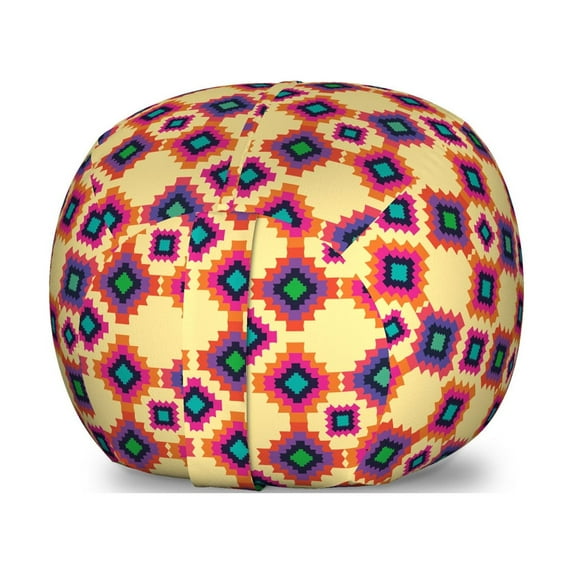 Cinco de Mayo Storage Toy Bag Chair, Geometrical Pattern of Motifs Repeating Tiles Colorful Elements, Stuffed Animal Organizer Washable Bag, Small Size, Pastel Yellow Multicolor, by Ambesonne