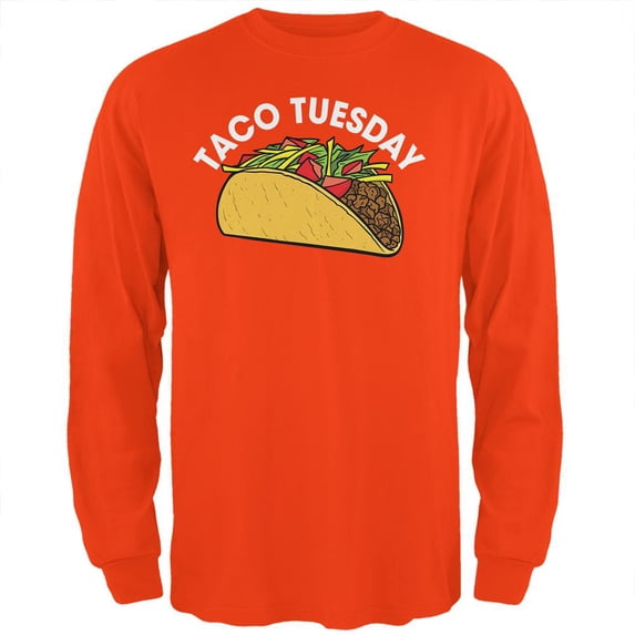 Cinco de Mayo Taco Tuesday Mens Long Sleeve T Shirt Orange 3X-LG