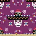 thumbnail image 1 of Ambesonne Cinco de Mayo Fabric by the Yard Upholstery, Sugar Skull Sombrero, 3 Yards, Dark Magenta Multicolor, 1 of 4