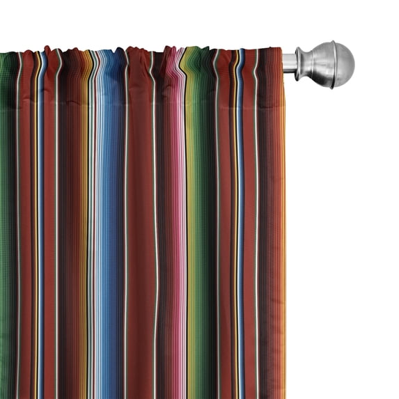 Cinco de Mayo Window Curtains Pack of 2, Mexican Serape Colorful Stripes Vertical Lines Latino Design Illustration, Lightweight Set with Rod Pocket, 4 Panels of 28" x 63", Multicolor, by Ambesonne
