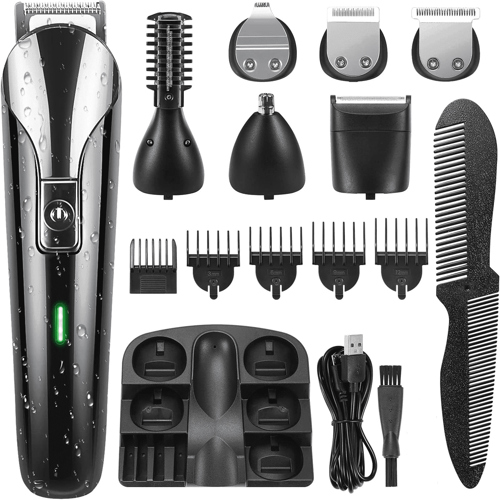 5 in 1 Hair Trimmer, Beard Trimmer for Men, Waterproof Electric Razor, Cordless Shavers, Hair Clippers for Mustache Groin Body Hair, Painless Hair Removal, Grooming Kit for Men, Black