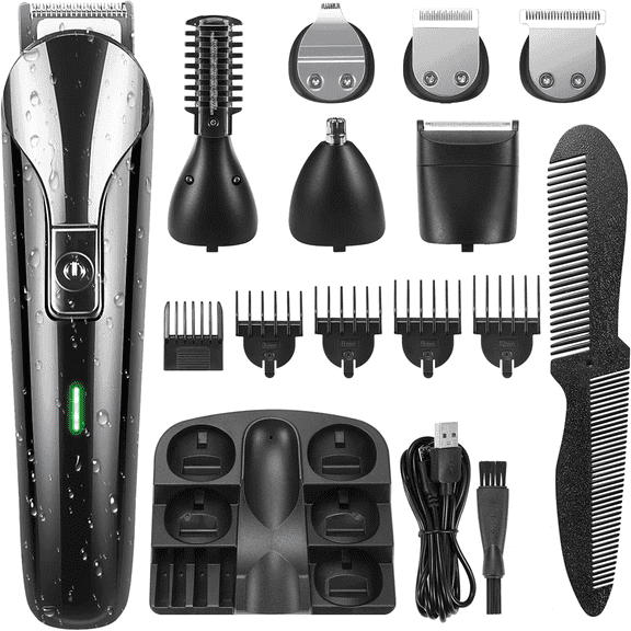 5 in 1 Hair Trimmer, Beard Trimmer for Men, Waterproof Electric Razor, Cordless Shavers, Hair Clippers for Mustache Groin Body Hair, Painless Hair Removal, Grooming Kit for Men, Black