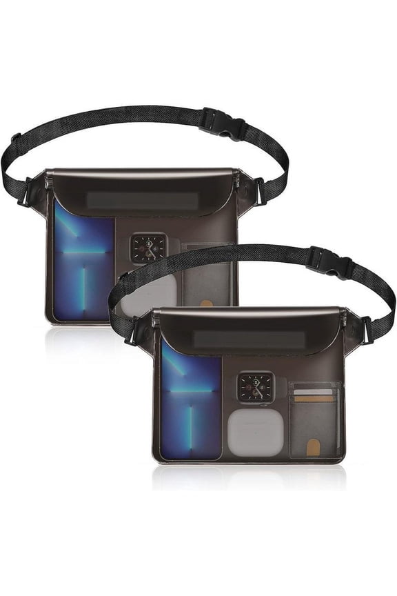 Waterproof Adjustable Waist Strap Dry Bags, Black, 2 Pack
