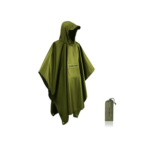 Cinda Ease 3-in-1 Waterproof Tactical Rain Poncho for Adults Lightweight Military Raincoat, Camping Tarp & Ground Mat, Ripstop Nylon, Adjustable Hood, Carry Bag Included