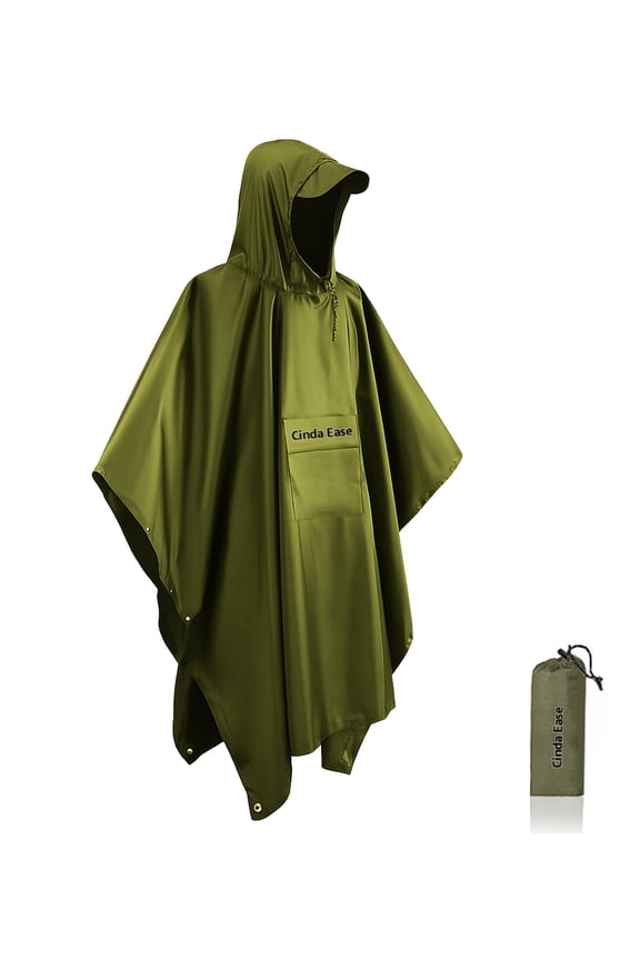 3-in-1 Waterproof Tactical Rain Poncho for Adults Lightweight Military Raincoat, Camping Tarp & Ground Mat, Ripstop Nylon, Adjustable Hood, Carry Bag Included