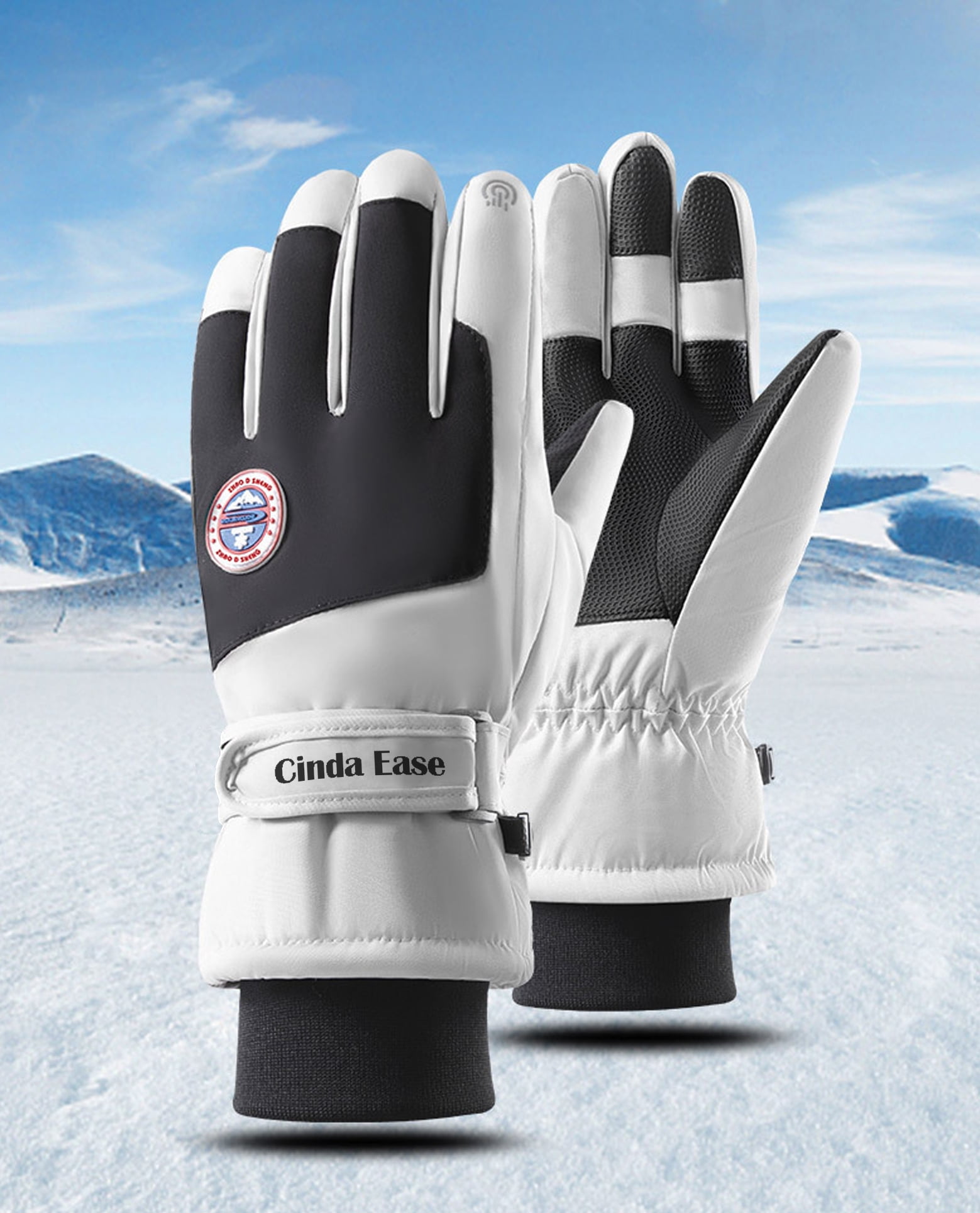 Cinda Ease Waterproof Ski Gloves for Men & Women, Thermal Winter Snow Gloves with Touchscreen Fingertips, Anti-Lost Buckle, Windproof Adjustable Cuff for Snowboarding & Outdoor Sports