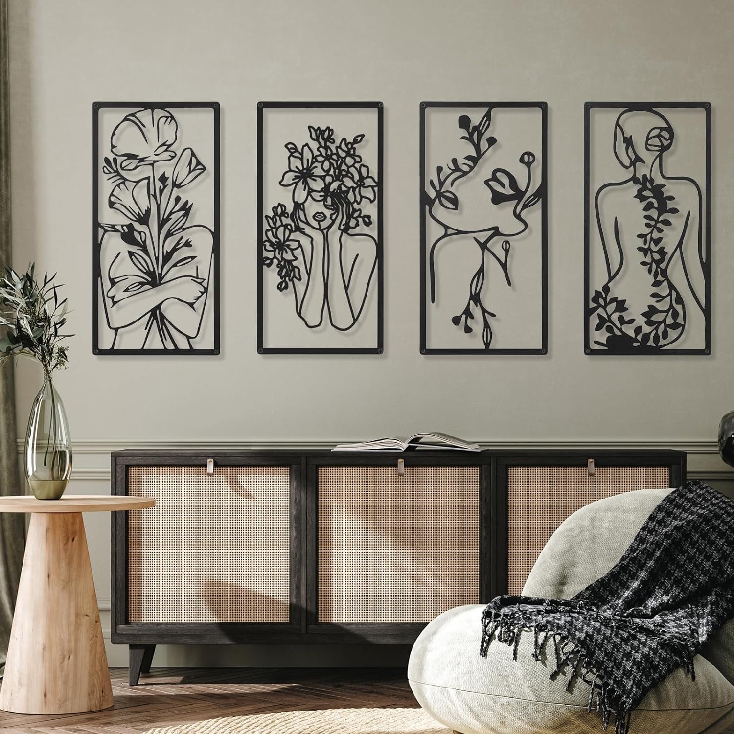 Curated visual reference: Picture Idea: Cindeer 4 Pcs Metal Minimalist Abstract Woman Wall Art Line