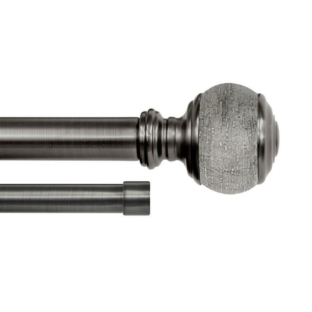 Cinder 1" Double Drapery Rod & Hardware Set, 42"-120" Plated Pewter/Gray