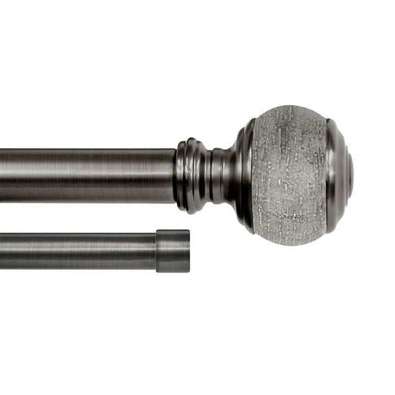 Lumino 1" and 5/8" Plated Pewter/Gray Cinder Knob Adjustable Double Curtain Rod Set, 42"-120"