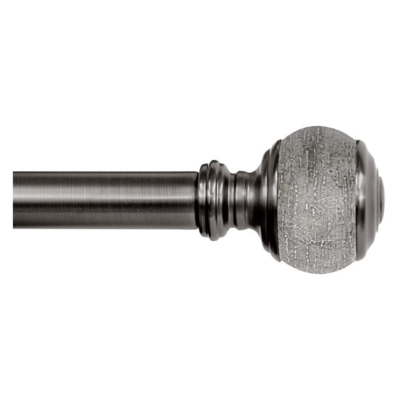 Cinder Single Curtain Rod Set, 1' Diameter, Carbon Steel, Brushed Pewter/Gray, 42-120' Width