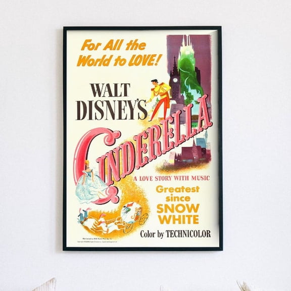 Cinderella, 1950 American animated musical fantasy film original poster, HQ file ready to & PRINT, Unframed Paper Poster 8x10in