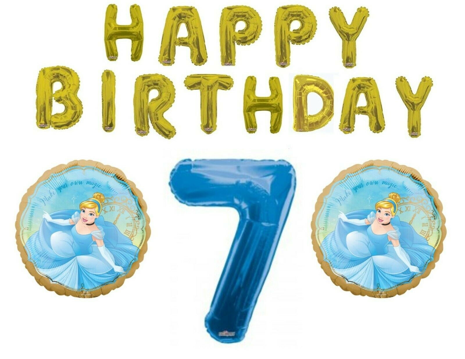 C & S PARTY SUPPLY Cinderella 7th Happy Birthday Letters Party Balloons Decoration Supplies