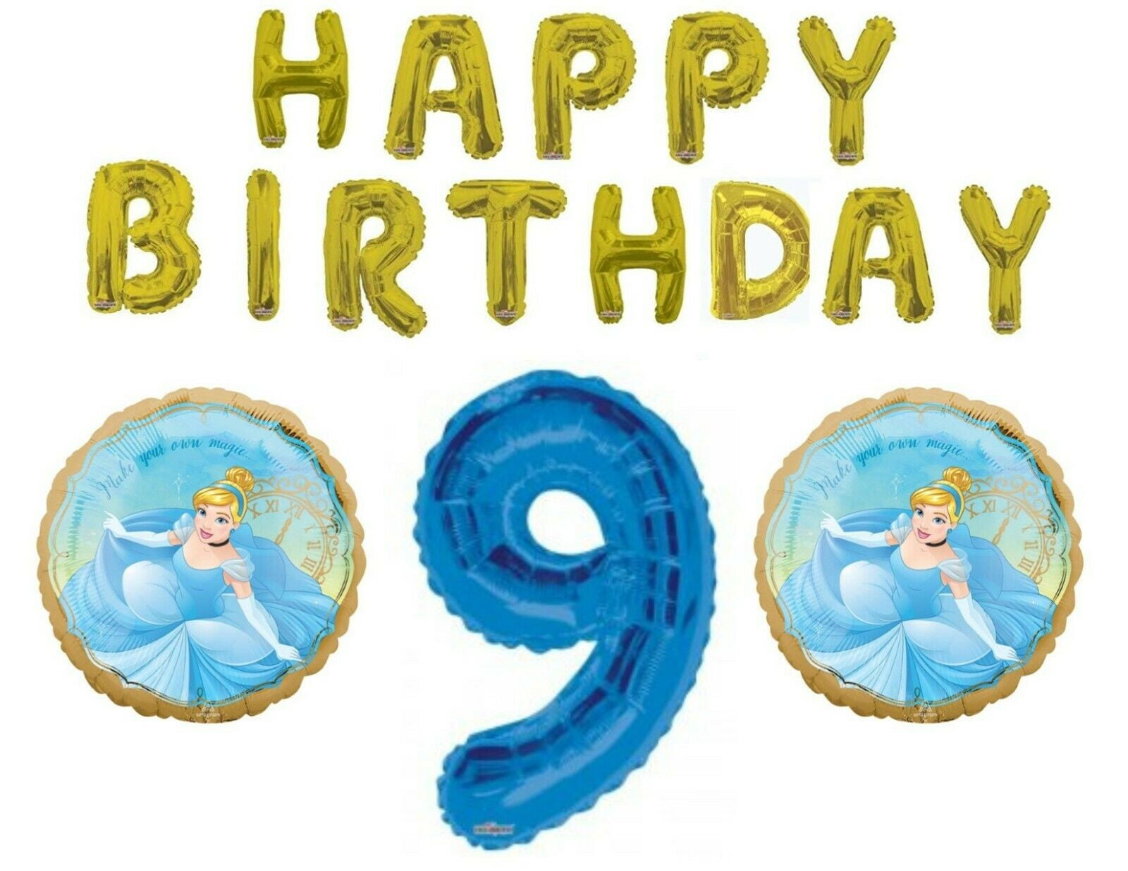 C & S PARTY SUPPLY Cinderella 9th Happy Birthday Letters Party Balloons Decoration Supplies
