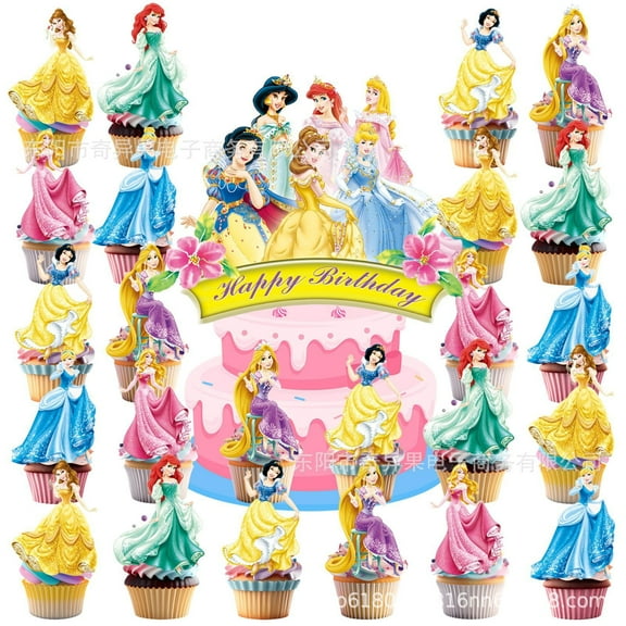 Cinderella Cake Toppers Cupcake Toppers 25PCS, Birthday Party Decoration Cake Decorations for Party Supplies