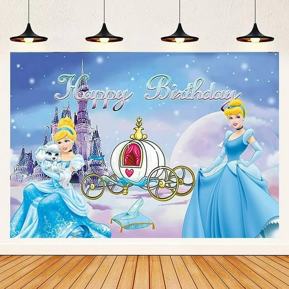 Cinderella Cartoon Theme Birthday Flag Background Banner Children's Party Decoration supplies Photography Photo Prop ,70.8x43.3inch.