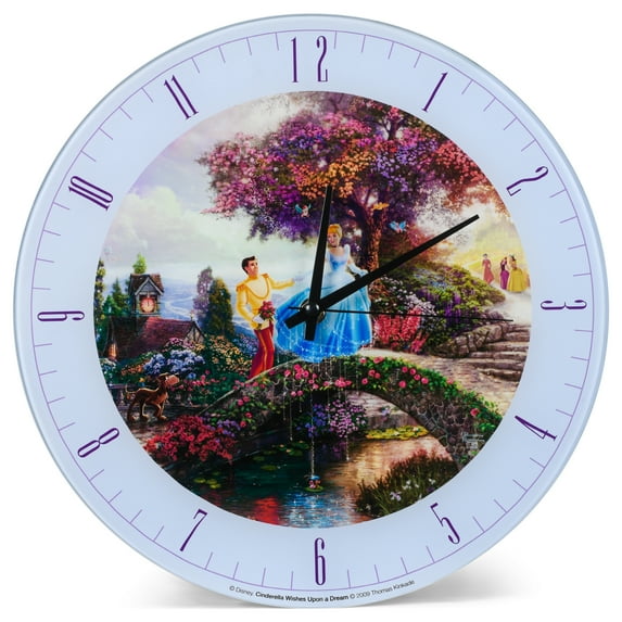 Cinderella Disney Kinkade Wishes Upon A Dream Blue 12 inch Glass Round Wall Clock