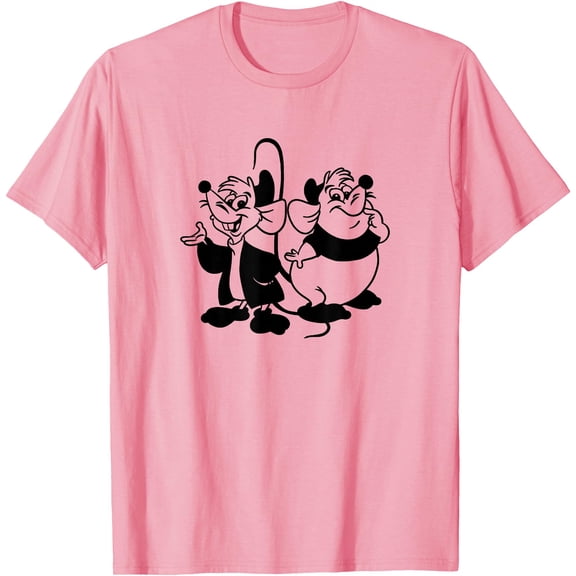 Cinderella Jaq & Gus Simple Outline DTG Print Unisex T-Shirt,Light Pink Color,Size 2T