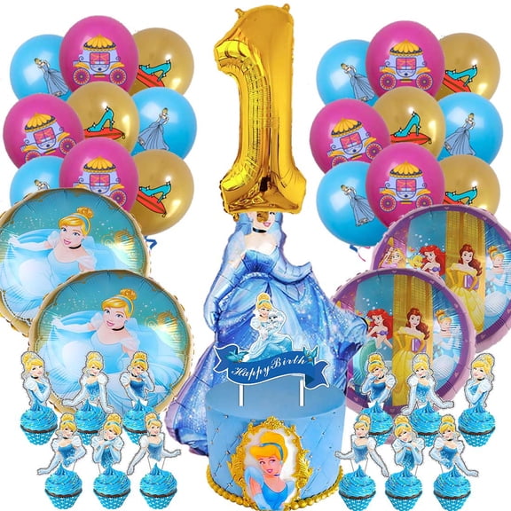 Cinderella Party Supplies 1st Decor Kit Balloons Birthday Cake Topper Decorations