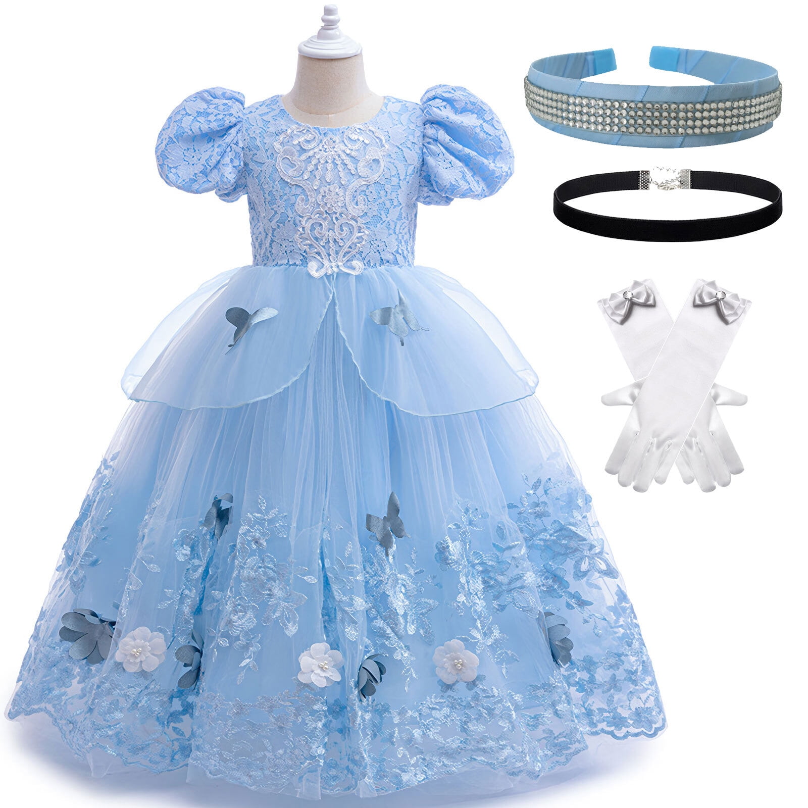 REYOK 6PCS Kids Princess Crown Accessories Kit,Princess Costume Accessories,Blue Gloves With Bow,Hair Bands,Necklace,star Magic Wand,Accessories Set For Kids Girls Halloween Party Cosplay Set - View #10