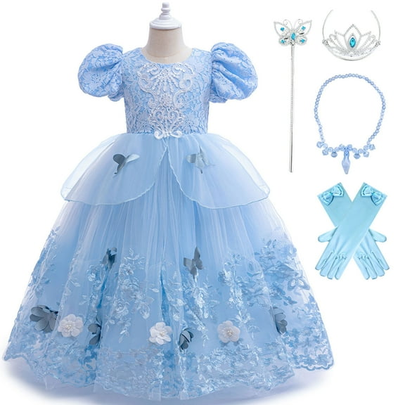 Cinderella Princess Dress for Girls 9-10 Kids Dress Up Costume Outfit with Accessories Halloween Cosplay Birthday Gift