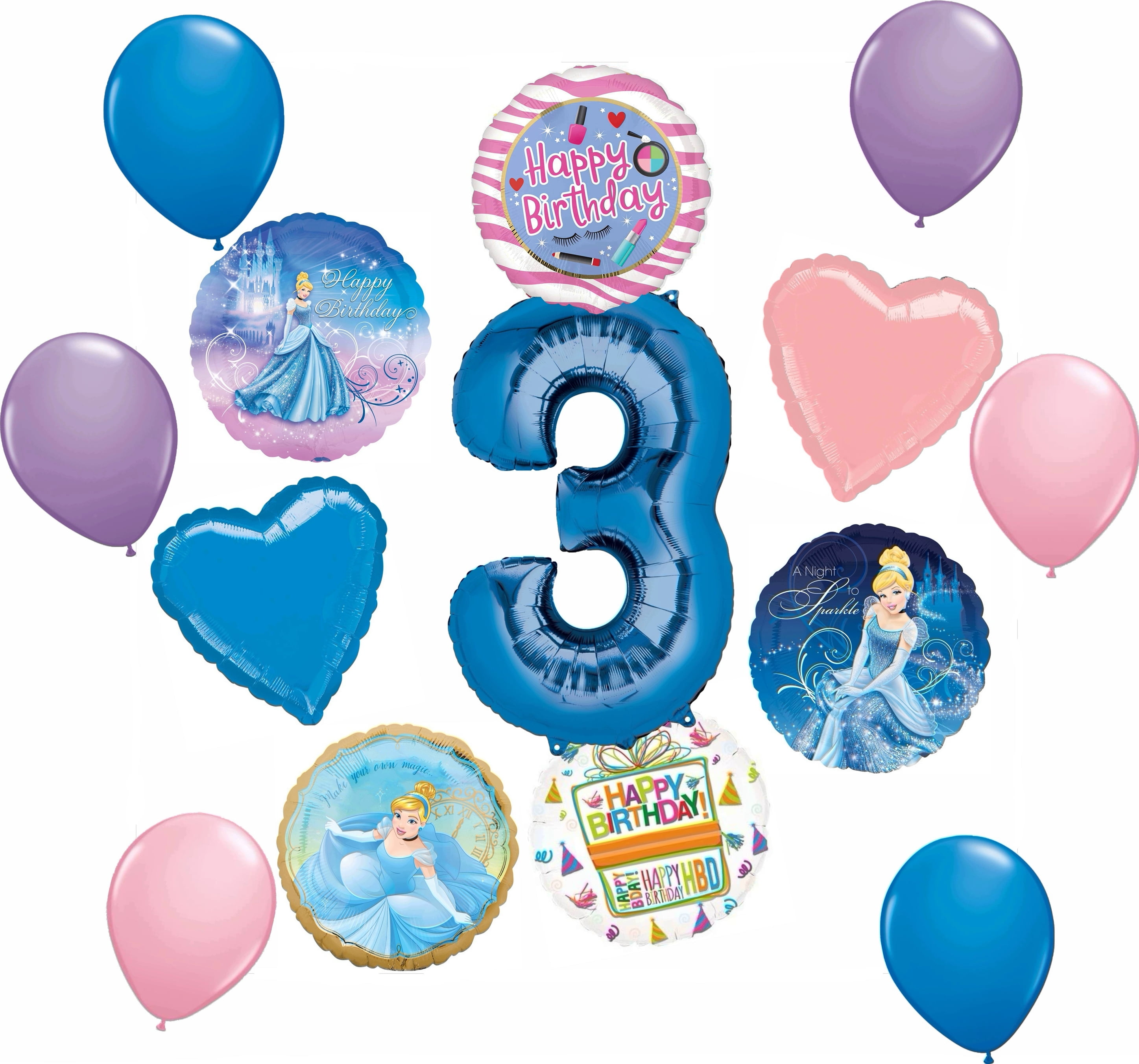 MAYFLOWER PRODUCTS Cinderella Princess Party Supplies 3rd Birthday Balloon Bouquet Decorations 14 piece kit