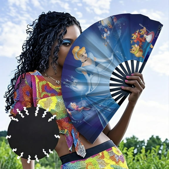 Cinderella Princess-theme Folding Fan Chinese Fan Hand Polyester Foldable Fan Fans for Dancing Party Home Suitable for Home, Office, Party