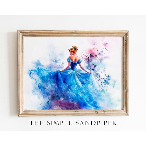 Cinderella Print, Princess Wall Art, Blue Dress, Fairytale Nursery Decor, White Background, High Resolution UNFRAMED