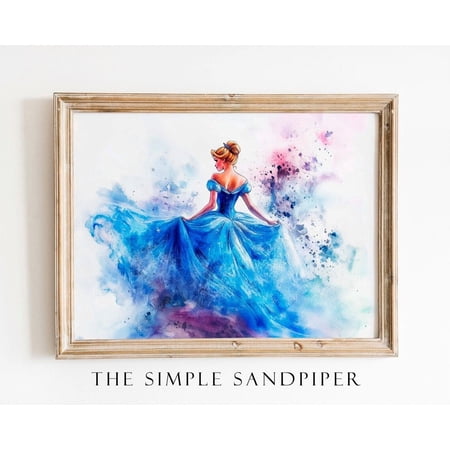 Cinderella Print Princess Wall Art Blue Dress Fairytale Nursery Decor White Background High Resolution Wall Art Modern Wall Decor