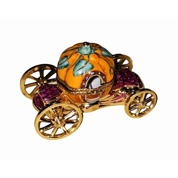 Cinderella Pumpkin Coach w 2 Attached Figurines Inside Limoges Box Porcelain Figurine
