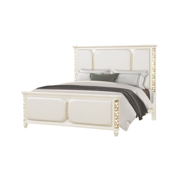 Cinderella Traditional Style Queen Upholstered Bed with LED and Gold Accents