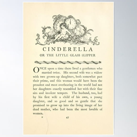 Cinderella Vintage Page Poster Wall Art, Modern Wall Decor For Living Room Bedroom, 8x12 UNFRAMED