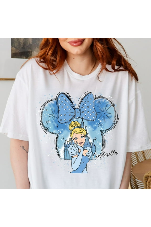 Cinderella Watercolor T-Shirt, Disney Matching, Disney Cinderella, Disney Castle, Minnie Ears Themed Shirt, Princess Cinderella Youth Toddler Kids,White Color,Size Toddler4T