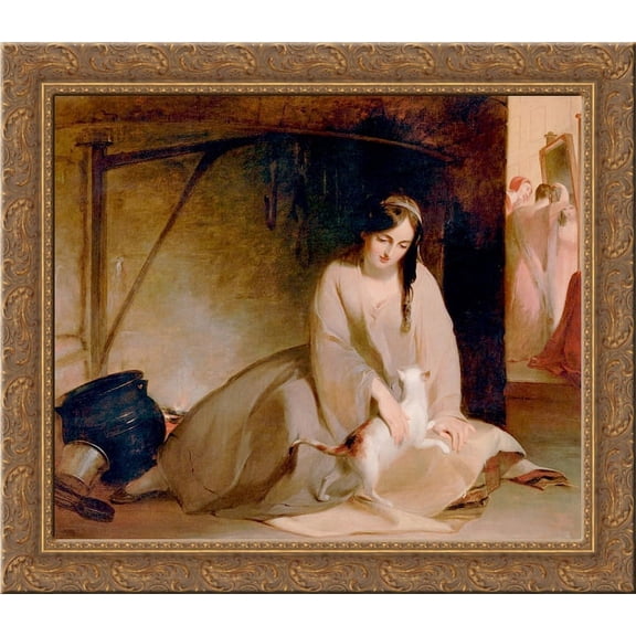 Cinderella at the Kitchen Fire 24x20 Gold Ornate Wood Framed Canvas Art by Thomas Sully
