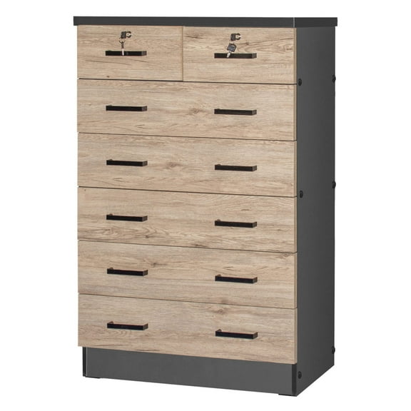 Cindy 7 Drawer Chest Wooden Dresser - Natural Oak & Dark Gray