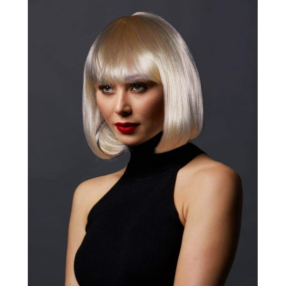 Cindy Blush Wig Color Cali Blonde - Sepia Wigs Chin Length Short Bob Cut Straight Heat Friendly Synthetic Costume Full Bangs Fantasy Anime Bundle MaxWigs Hairloss Booklet