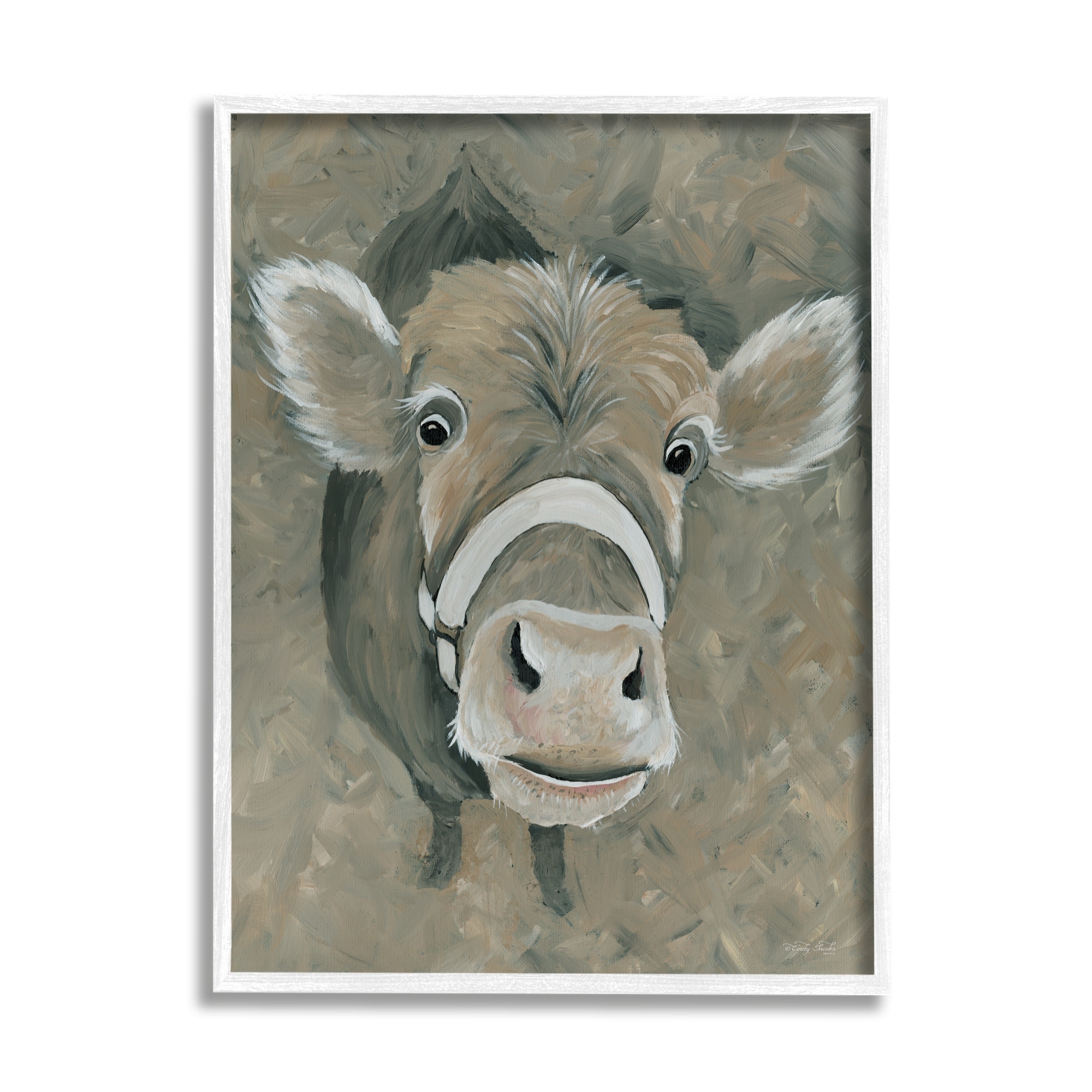 Cindy Jacobs Gossip Cow Head Peeking Eyes Wide Open 24" x 30" Framed Painting Art Print, by Stupell Home Décor