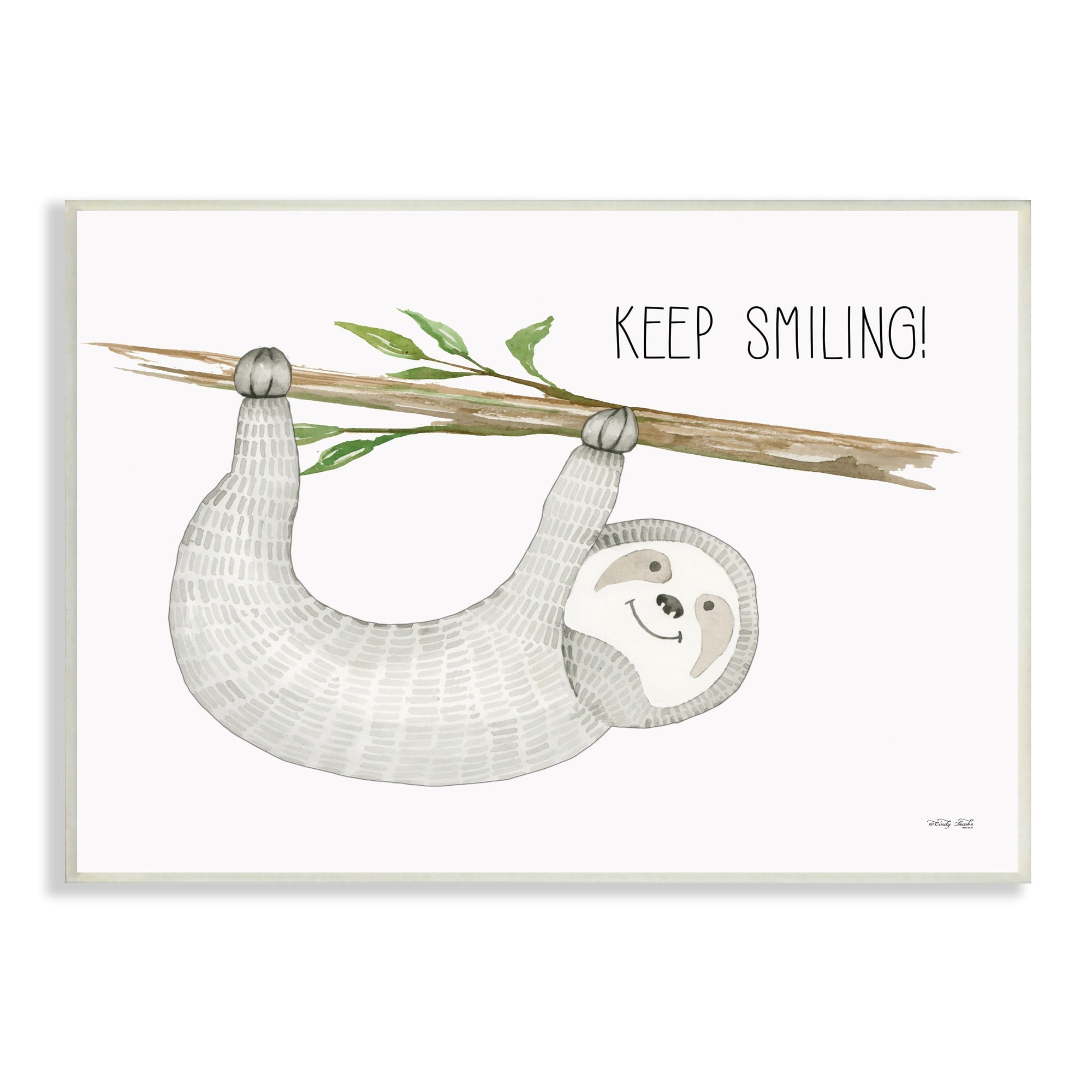 Stupell Industries Keep Smiling Hanging Sloth from Branch Kid's Cartoon,19 x 13, Design by Cindy Jacobs