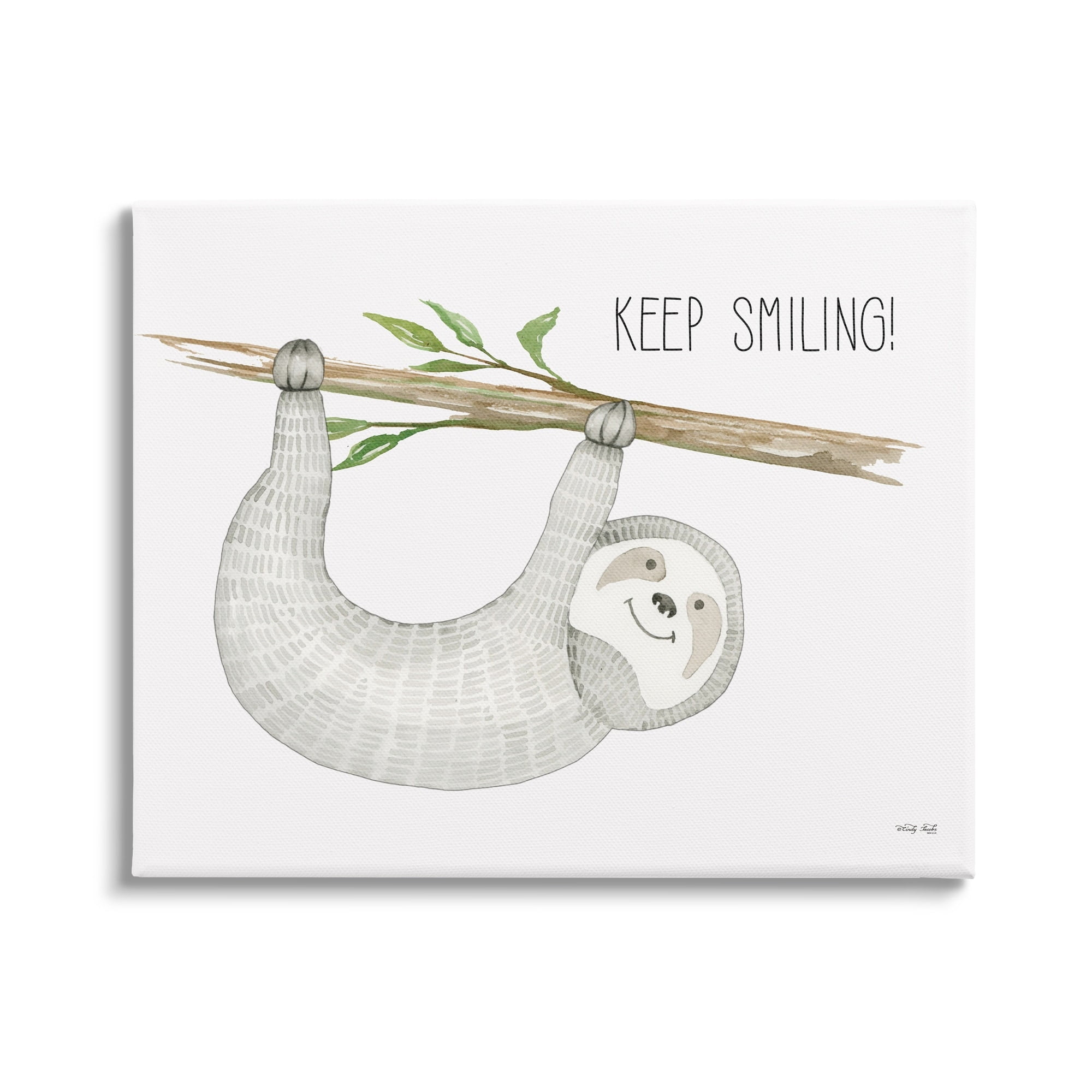 Stupell Industries Keep Smiling Hanging Sloth from Branch Kid's Cartoon,20 x 16, Design by Cindy Jacobs