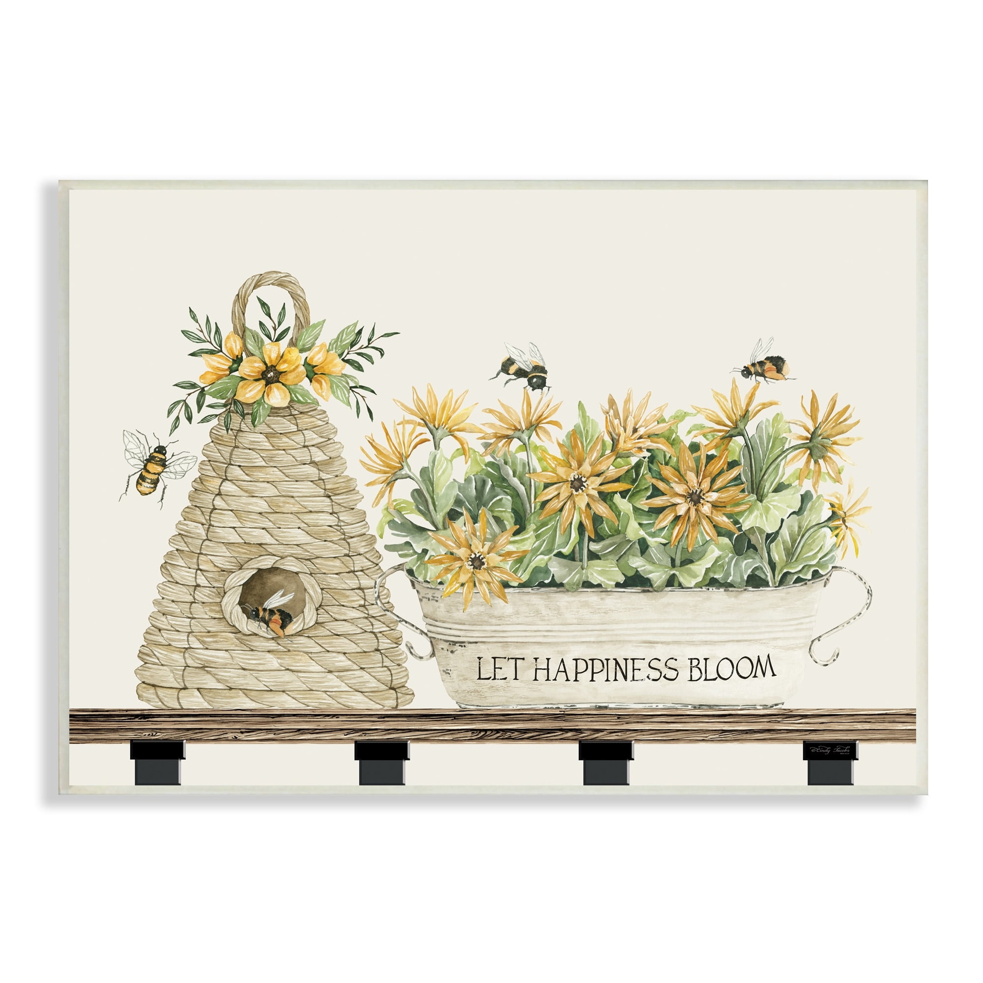 Stupell Industries Let Happiness Bloom Beehive Nest Daisy Flowers Nest ,15 x 10, Design by Cindy Jacobs