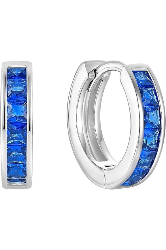 14K White Gold Plated 2.20 Ct Princess Cut Blue Sapphire Clip On Hoop & Huggie Earring's For Women's