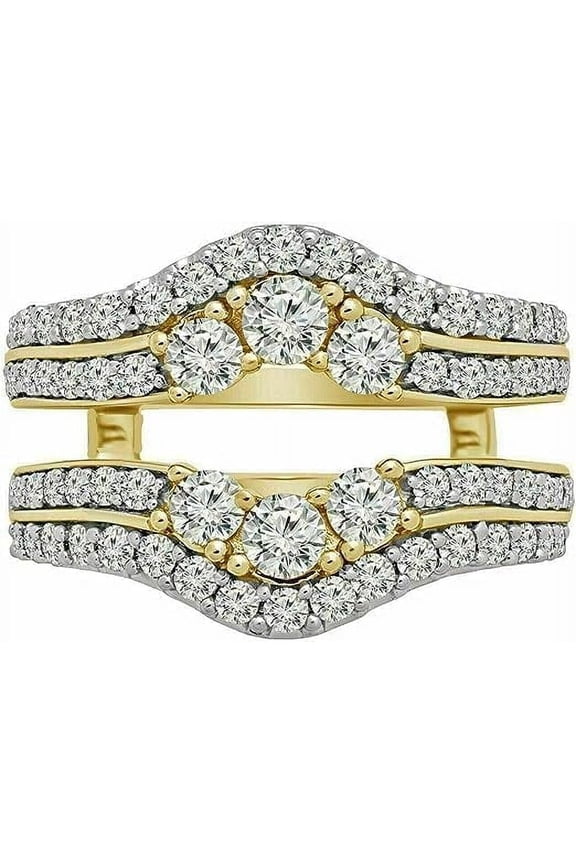 4K Yellow Gold Plated 2.30 Ct Round Cut White Diamond Christmas Wedding Engagement Thanksgiving Enhancer Guard Wrap Ring 925 Sterling Silver For Women's -5.5
