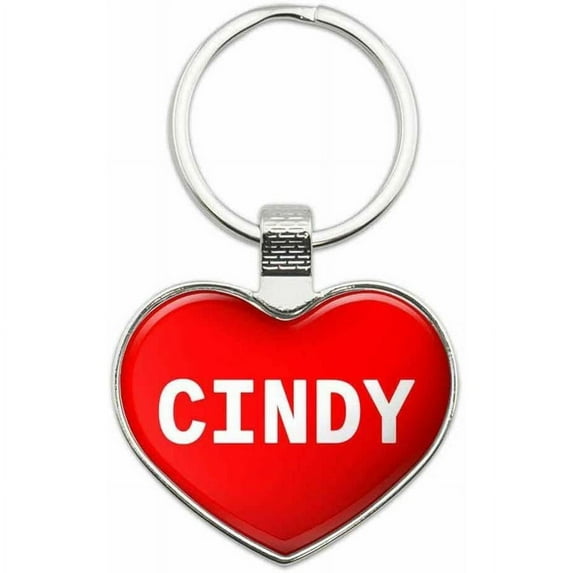 Cindy - Names Female Metal Heart Keychain Key Chain Ring, Multiple Colors Available
