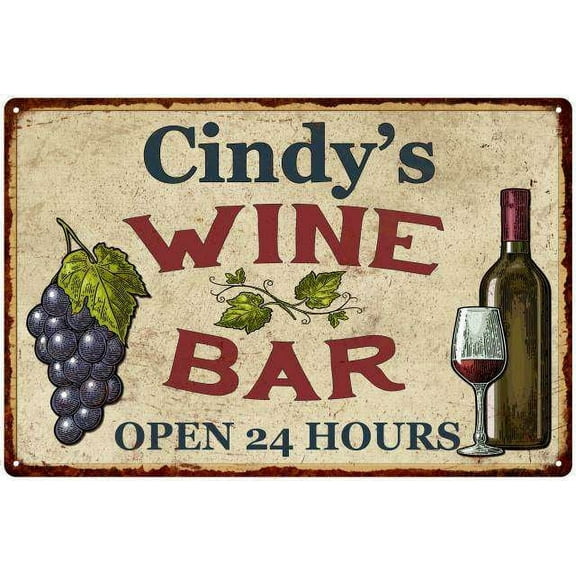Cindy's Rustic Wine Bar Sign Wall Decor Kitchen Gift 8 x 12 High Gloss Metal 208120056166