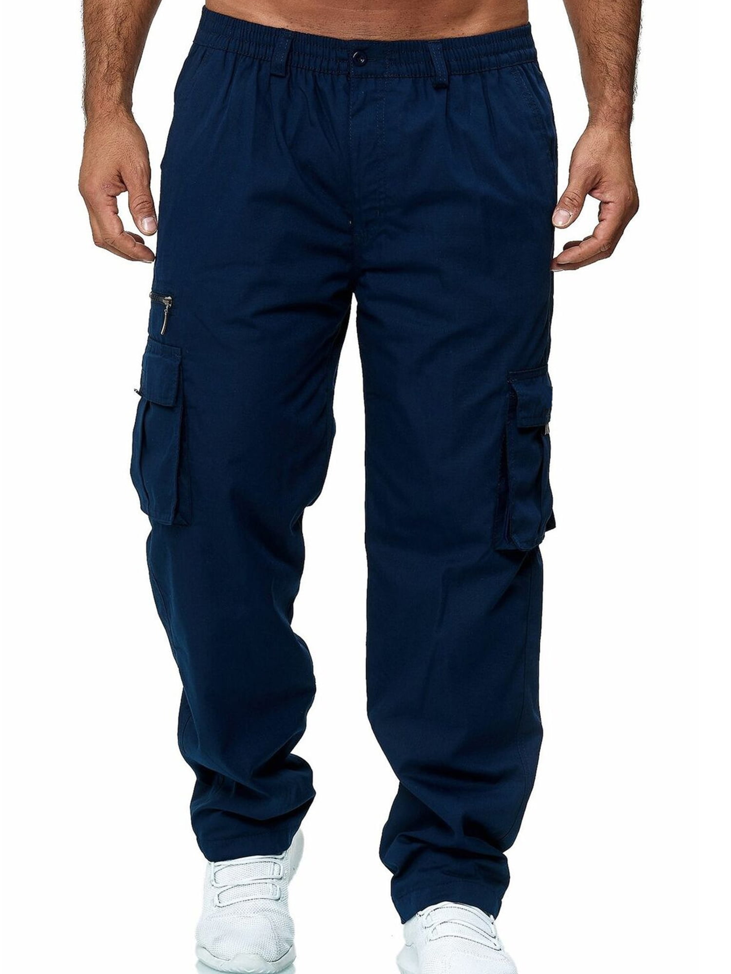 Cindysus Cargo Pants for Men Solid Casual Pants Multiple Pockets ...